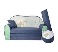 FORTISLINE - Canapé enfant 2 en 1 dépliable 100 x 60 x 50 cm - 2 places - Canapé-lit en mousse + tabouret + coussin - Nombreux motifs