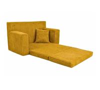 FORTISLINE Canapé enfant dépliable en velours côtelé - Canapé de jeu 2 en 1 avec fonction couchage - Canapé pour enfants 83 x 47 x 43 cm - Canapé-lit doux en mousse Oeko-TEX, jaune