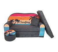 FORTISLINE Canapé pour enfant XXL pliable 2 places - Canapé pour enfant avec tabouret et coussin - Canapé pour chambre d'enfant avec surface de couchage de 160 cm - Certifié Öko-Tex - Nombreux motifs