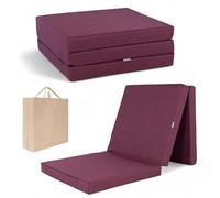 FORTISLINE Matelas Pliant 3 Parties 180 x 65 x 7 cm, Bordeaux déperlant - Matelas d’appoint Pliable pour invité, Voyage et Camping, Housse Lavable