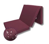 FORTISLINE Matelas Pliant 3 Parties 195 x 60 x 9 cm, Bordeaux déperlant - Matelas d’appoint Pliable pour invité, Voyage et Camping, Housse Lavable
