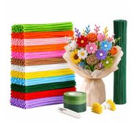 FORTIVIX Kit Fil Chenille 1200 pièces, 12 Couleurs, 60 Fil de Fer Floral | 4 Rubans Cadeaux, 10 Bâtons de Colle, 1 Ciseaux, Stigmate Jaune, Loisirs Creatifs pour Tournesols Tulipes Bouquet de Fleurs