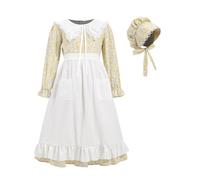 FORTMAC Prairie Dress Déguisement de pèlerin des années 1800 avec tablier et capot, jaune, 7-8 ans