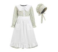 FORTMAC Prairie Dress Déguisement de pèlerin des années 1800 avec tablier et capot, vert, 4-5 ans
