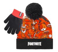FORTNITE Bonnet d'hiver et gants de neige pour garçon 2 pièces, Rouge, 5-13 Years