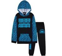 Fortnite Ensemble Jogging Garçon Ado avec Sweat à Capuche et Pantalon, Tenue de Sport Enfant Chaude, Idée Cadeau Gaming (9-10 Ans, Noir/Bleu)