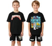 Fortnite Ensemble Pyjama Enfant Garcon Ado 7 a 16 Ans, Lot de 2 T-Shirt Manche Courtes et Pyjama Short, Gaming Merchandise Cadeau Garcon (15-16 Ans, Noir/Multi, 2 Pack)