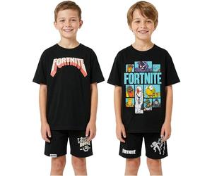 Fortnite Ensemble Pyjama Enfant Garcon Ado 7 a 16 Ans, Lot de 2 T-Shirt Manche Courtes et Pyjama Short, Gaming Merchandise Cadeau Garcon (11-12 Ans, Noir/Multi, 2 Pack)