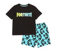 Fortnite Gradient Text-Logo Jungen Short Pyjama Set Schwarz/Teal 164 | PS4 PS5 Xbox Gamer Geschenke, Schule Jungen PJs, Kinderkleidung, Kindergeburtstags-Geschenk-Idee