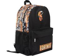 Fortnite Grand sac à dos d'école pour garçons - Noir - A4 - Multicompartiments - Avec poches en maille et bretelles rembourrées réglables, noir/orange
