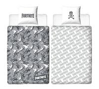 Fortnite - Parure de lit réversible - Gris - 135 x 200 cm + 80 x 80 cm - 100 % coton renforcé - Qualité supérieure - Pour enfant - Battle Royale Loot Lama Dance Lake Salty Tilted Skins - 2 motifs
