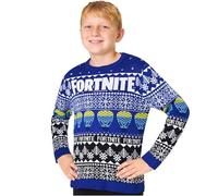 Fortnite Pull de Noël Enfant Garçon, Pull Chaud Tricoté à Motifs Festifs, Sweat Noël Enfant Ado, Idée Cadeau pour Gamer (13-14 Ans, Bleu)
