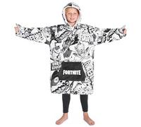 Fortnite Pull Plaid Chaud à Capuche Oversize Garçon et Ado 14+ Poncho Polaire Pull Couverture Portable Extra Longue Cadeau Gamer (Blanc/Noir Enfants)