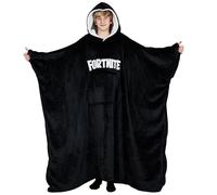 Fortnite Pull Plaid Chaud à Capuche Oversize Garçon et Ado 14+ Poncho Polaire Pull Couverture Portable Extra Longue Cadeau Gamer (Noir Long Adolescents 14+)