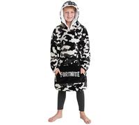Fortnite Pull Plaid Chaud à Capuche Oversize Garçon et Ado 14+ Poncho Polaire Pull Couverture Portable Extra Longue Cadeau Gamer (Camouflage Noir Enfants)
