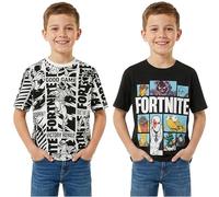 Fortnite T-Shirt Garcon 7 à 16 Ans, Lot de 2 Ras du Cou et Manche Courtes T Shirt Eté, Gaming Merchandise Idee Cadeau (15-16 Ans, Noir/Multi Fortnite 2 Pck)