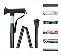 Fortuna Canne pliable réglable et légère pour homme et femme - Poignée en T souple - Pointe en caoutchouc antidérapante - Dragonne - Idéale pour les voyages et une utilisation quotidienne (noir)