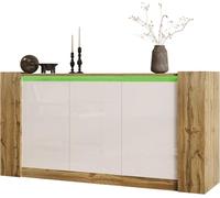 Fortuna Lai 150 cm Buffet, 3 portes, meuble de rangement avec éclairage LED, blanc, 150 x 40 x 70,5 cm