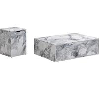 Fortuna Lai 2er Set - Table basse fixe, effet marbré moderne, modulable, table d'appoint, table de salon, blanc