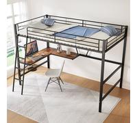 Fortuna Lai 90x200cm Cadre de lit Lit en métal, lit en fer, lit surélevé avec bureau en L et une étagère pour enfants, adolescents et adultes, noir