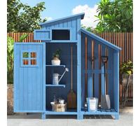Fortuna Lai Abri de jardin Abri de jardin avec rangement pour bois de chauffage Abri de jardin avec 2 étagères， toit en pvc sapin bleu ciel，110*53*174cm
