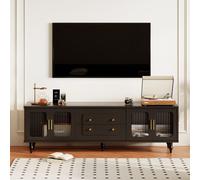 Fortuna Lai Armoire TV 175x38x55,5 cm avec tiroirs et portes, buffet bas avec portes vitrées, table de télévision vintage Tableau TV debout, noir