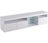 Fortuna Lai Armoire TV moderne blanche, panneau clair, éclairage LED variable, salon et salle à manger, 180 cm