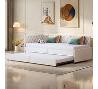 Fortuna Lai Canapé-lit 90x200 cm, lit d'adolescent extensible & lit rembourré, multifonctionnel, en forme de L, beige