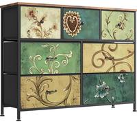 Fortuna Lai Commode 7 tiroirs bohème coiffeuse avec plateau en bois tiroirs en tissu structure métallique tissu commode tour organisateur pour salon chambre enfants chambre couloir