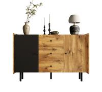 Fortuna Lai Ensemble de rangement avec 3 tiroirs et 2 portes Salle à manger Sideboard original en bois et noir