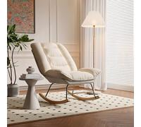 fortuna Lai Fauteuil scandinave en Bois, Fauteuil à Bascule, Rocking Chair, Structure en Bois Massif et métal, Lin Beige, 77 x 90 x 100 cm
