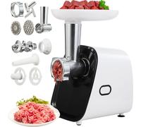 Fortuna Lai Hachoir à viande en acier inoxydable Hachoir à viande électrique Remplisseur de saucisses avec 3 plaques d'affûtage, lame et fixation cubique approuvée max. 1200 W