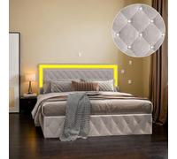 Fortuna Lai Lit rembourré 140x200 cm avec éclairage LED, coffre de lit hydraulique, sommier à lattes et tête de lit réglable en hauteur, lit design en velours