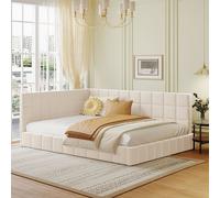 Fortuna-Lai Lit rembourré 140x200cm avec sommier à lattes et housse en velours Lit de jour Canapé convertible Canapé-lit Cadre de lit Canapé-lit double, Beige