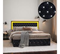Fortuna Lai Lit rembourré 180x200 cm avec éclairage LED, coffre de lit hydraulique, sommier à lattes et tête de lit réglable en hauteur, lit design en velours