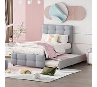 Fortuna Lai Lit rembourré 90 x 200 cm, Tête de lit réglable, rembourrage en lin doux pour la peau, Lit d'enfant extensible, Lit simple Lit d'enfant Lit d'adolescent Lit d'invité (Gris)
