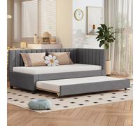 Fortuna Lai Lit rembourré 90x200cm, Canapé-lit extensible, Lit multifonctionnel avec sommier à lattes, respectueux de la peau, Lit double Lit d'invité Lit de jour Lit de jeune Canapé-lit, Velours, Gri