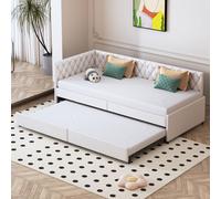 Fortuna Lai Lit rembourré Canapé-lit convertible 2*90 x 200 cm avec sommiers à lattes, lit multifonctionnel en tissu velours doux pour la peau Beige