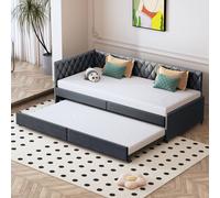 Fortuna Lai Lit rembourré Canapé-lit extensible 2*90 x 200 cm avec sommiers à lattes, lit multifonctionnel en tissu velours doux pour la peau Gris