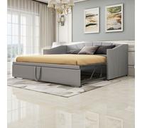 Fortuna Lai Lit rembourré Canapé-lit extensible 90/180*200 cm avec sommiers à lattes, lit multifonctionnel en tissu velours doux pour la peau Gris