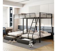 Fortuna Lai Lit superposé 90*2/140x200cm avec protection contre les chutes, lit surélevé avec échelle et tablette, lit d'enfant avec sommier à lattes et tiroirs, lit métallique superposé 3 lits d'enfa