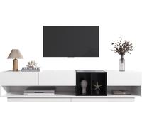 Fortuna Lai Lowboard Armoire TV, combinaison de blanc brillant et de noir, design bicolore, tiroirs, compartiments
