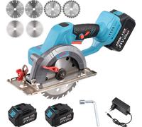 Fortuna Lai Mini scie circulaire sans balais,Scie circulaire manuelle sans fil pour Makita 20 V Li-Ion avec 6 lames,1600W, idéal pour couper du bois-(2 batteries)