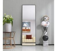 Fortuna Lai Miroir sur pied avec cadre métallique doré 162x53cm, Grand miroir de vestiaire HD Miroir rectangulaire pour le salon ou le dressing, noir