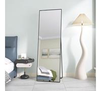 Fortuna Lai Miroir sur pied avec cadre métallique doré 165x60cm, Grand miroir de vestiaire HD Miroir rectangulaire pour le salon ou le dressing, noir