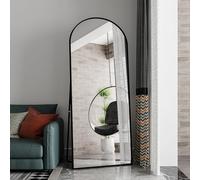 fortuna Lai Miroir sur pied minimaliste avec cadre en alliage d'aluminium - Grand miroir mural arqué pour chambre à coucher, salle de bain ou garde-robe (noir, 180 x 80 cm)