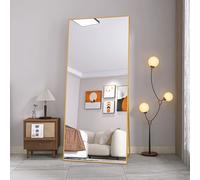 Fortuna Lai Miroir sur pied miroir intégral avec cadre métallique doré 180x80cm, Grand miroir de vestiaire HD Miroir rectangulaire surélevé pour le salon ou le dressing, doré