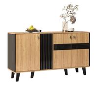 Fortuna Lai Sideboard en bois, armoire à provisions à 6 compartiments, vitrine avec LED et couvercle en verre