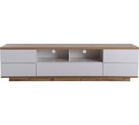 Fortuna Lai Support TV moderne à l'aspect bloc de couleur, blanc et veines de bois, 180 cm
