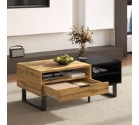Fortuna Lai Table basse 100 x 50 x 40cm, Table de salon avec structure en blocs de couleurs, avec compartiments et tiroirs, pieds en métal